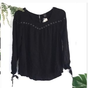 Black Rivet Bow-Tie Sleeve Top